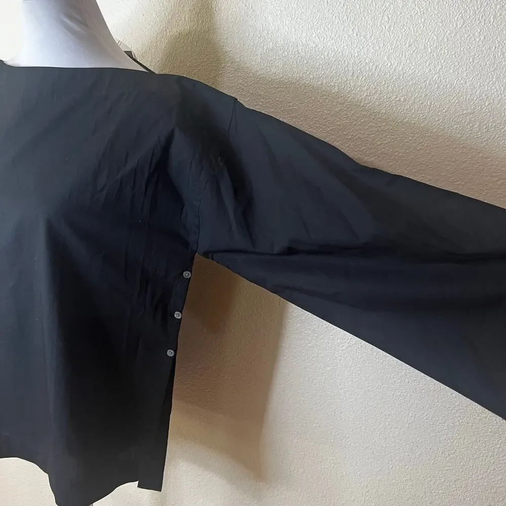 J. Crew Black Ciel Boatneck Cotton Poplin Top NEW WOMENS SMALL